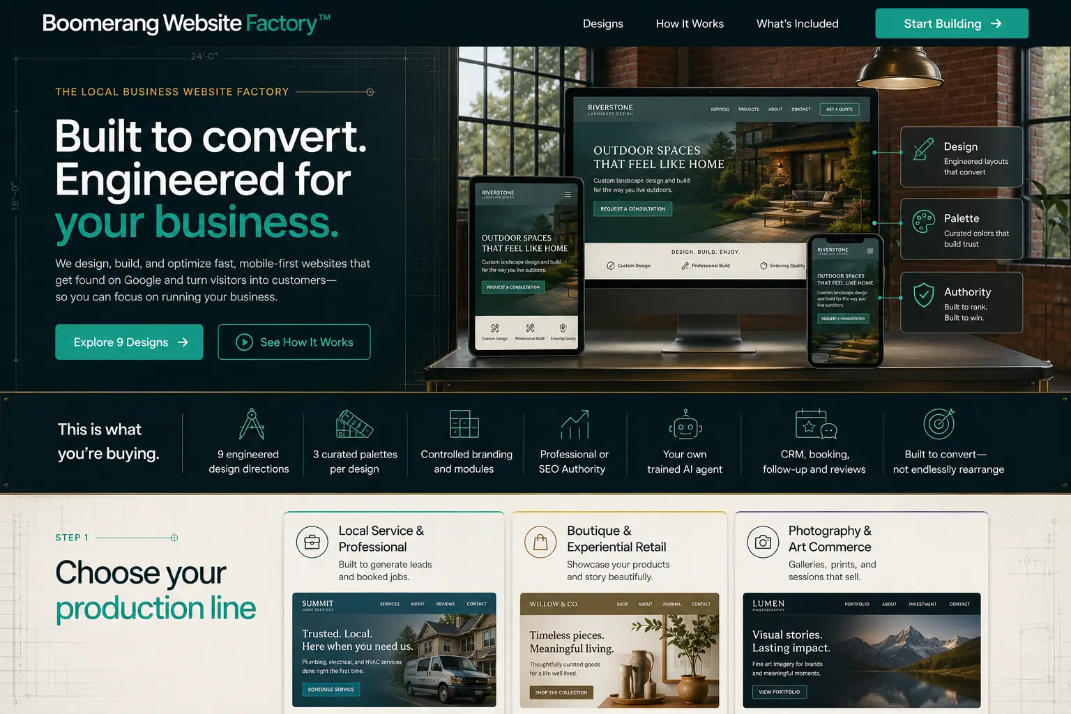 Boomerang Website Factory — built to convert, optimized for your business